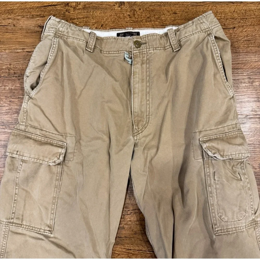 VTG Abercrombie & Fitch Beige Military Paratropper Baggy Cargo Pants Men's 36x32